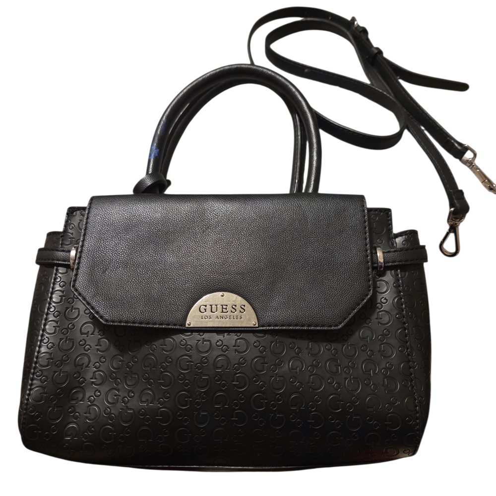 GUESS Black Satchel with Silver Accents